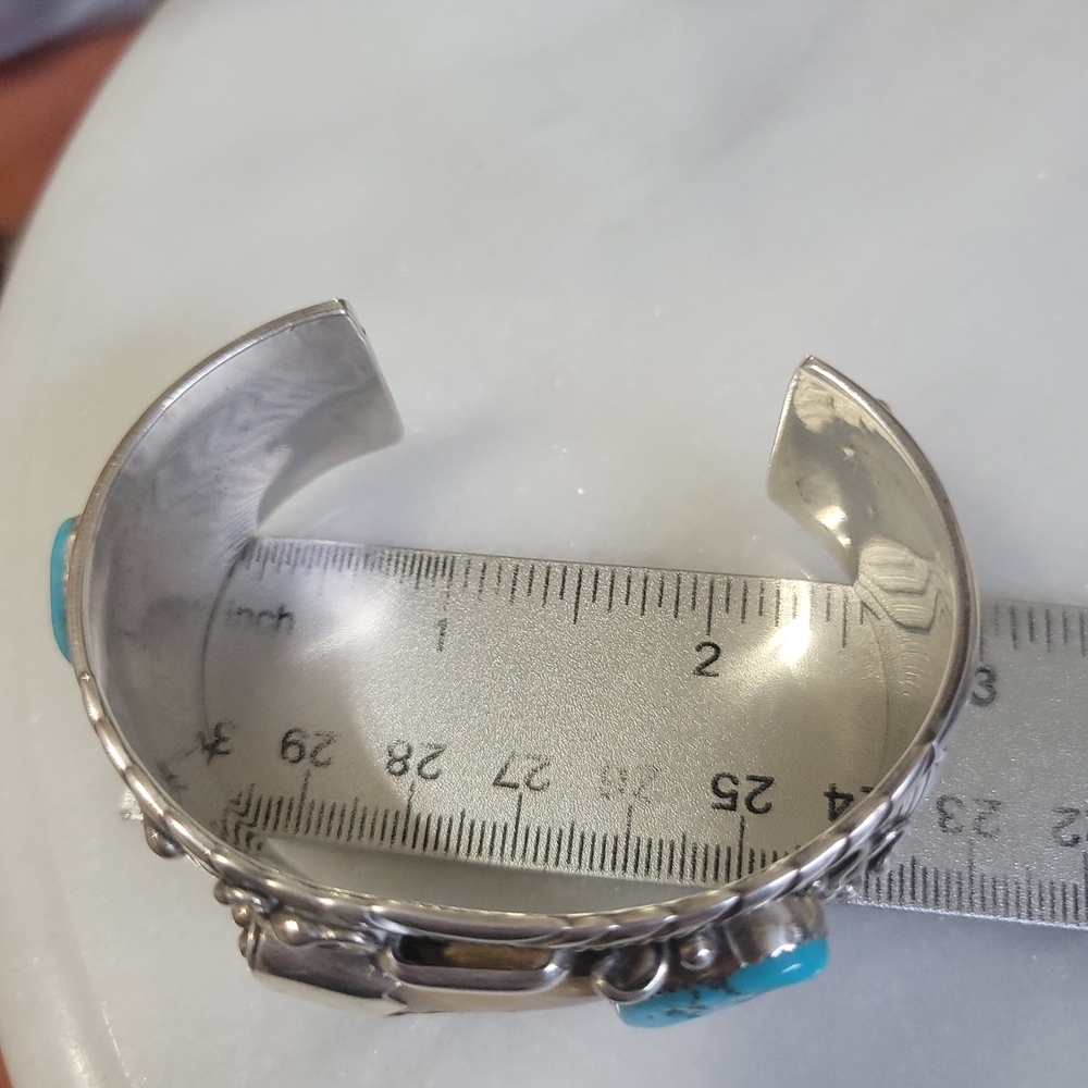 Sterling Silver,Natural Turquoise, Rare Bearclaw "TedJoe" Navajo Cuff Bracelet - Picture 8 of 12